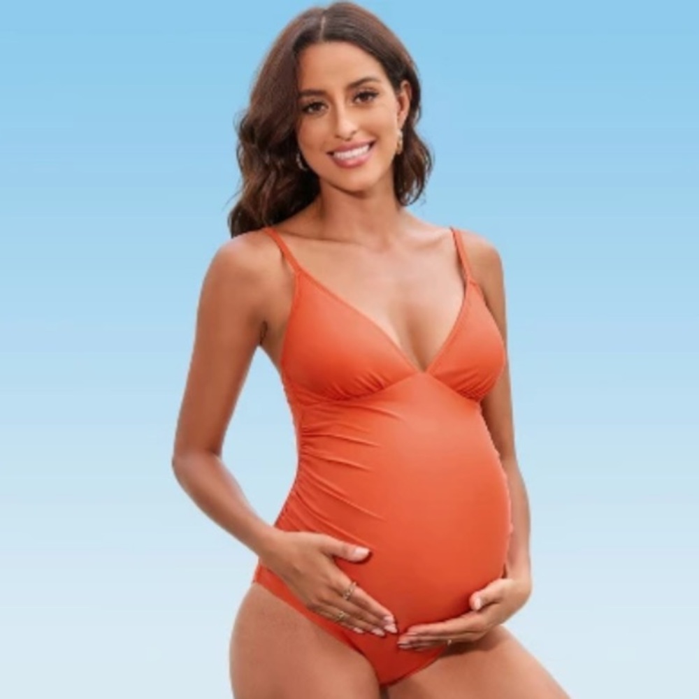 Cupshe Orange Maternity Ruched One-Piece Swimsuit